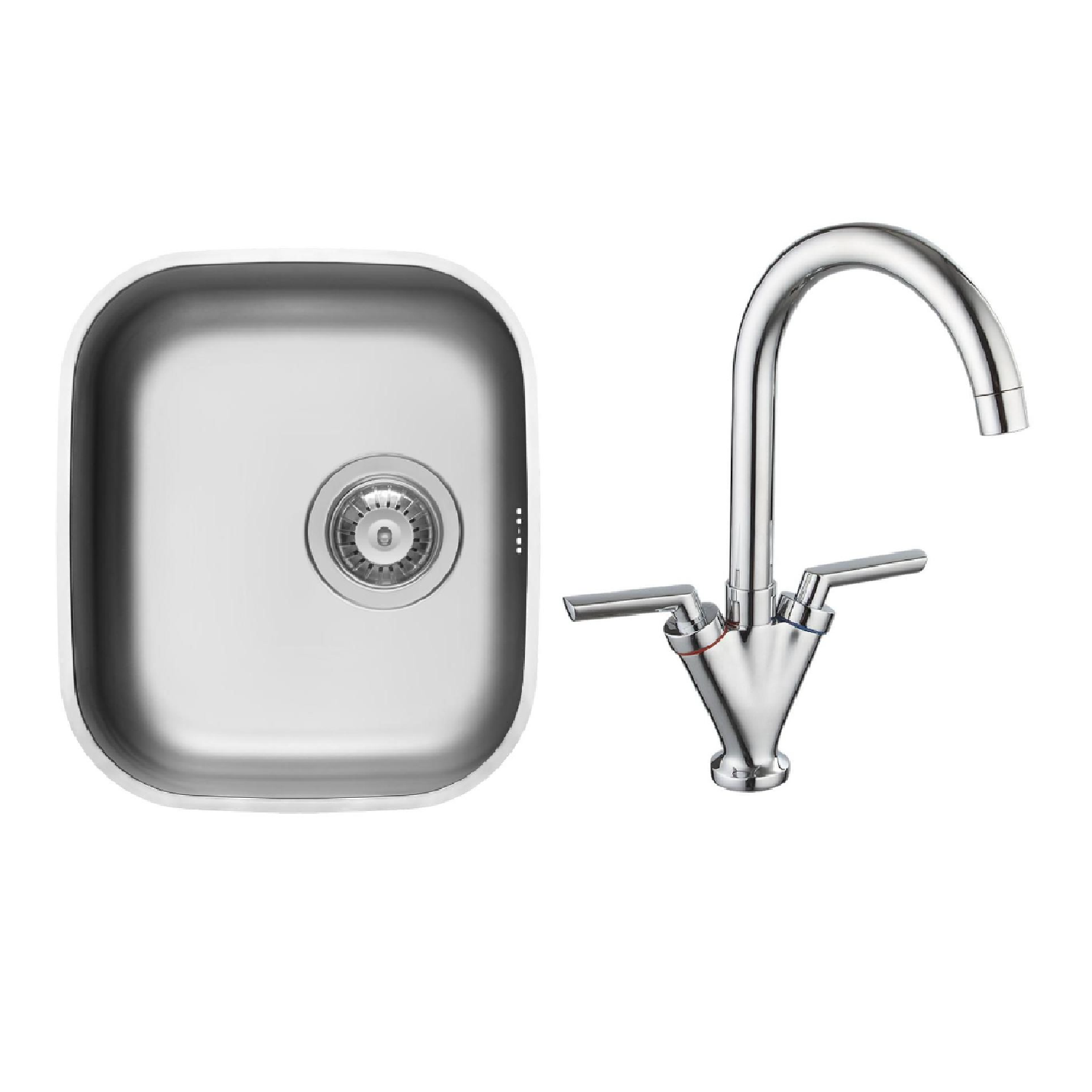 Image of Single Bowl Undermount Stainless Steel Kitchen Sink with Chrome Kitchen Mixer Tap BUN/TMT029/87041 Chrome