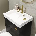 500mm Black Cloakroom Toilet and Sink Unit with Square Toilet and Brushed Brass Fittings  - Valetta