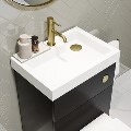 500mm Black Cloakroom Toilet and Sink Unit with Square Toilet and Brushed Brass Fittings  - Valetta