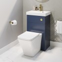 BUN/VALETUBL/86422 500mm Blue Cloakroom Toilet and Sink Unit with Square Toilet and Brushed Brass Fittings - Valetta