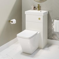 500mm White Cloakroom Toilet and Sink Unit with Square Toilet and Brushed Brass Fittings - Valetta 500mm White Cloakroom Toilet and Sink Unit with Square Toilet and Brushed Brass Fittings - Valetta