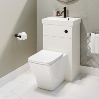 500mm White Cloakroom Toilet and Sink Unit with Square Toilet and Black Fittings - Valetta 500mm White Cloakroom Toilet and Sink Unit with Square Toilet and Black Fittings - Valetta