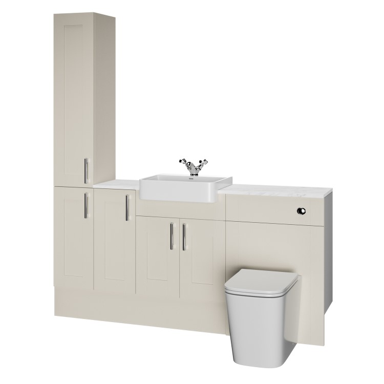 1800mm Beige Toilet and Sink Unit with Storage Units & Chrome Fittings - Vancouver