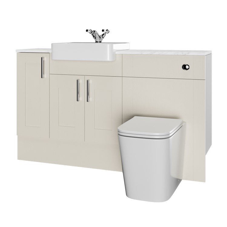 1500mm Beige Toilet and Sink Unit with Storage Unit and Square Toilet- Vancouver
