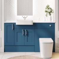 1500mm Blue Toilet and Sink Unit with Storage Unit & Chrome Fittings - Vancouver
