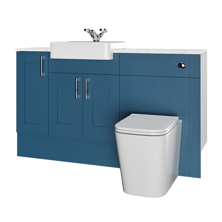 1500mm Blue Toilet and Sink Unit with Storage Unit & Chrome Fittings - Vancouver