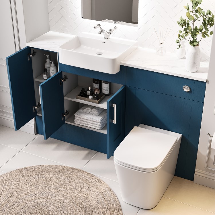 1500mm Blue Toilet and Sink Unit with Storage Unit and Square Toilet - Vancouver
