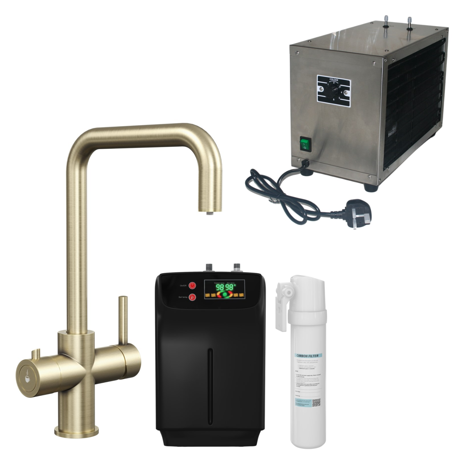 4 1 Instant Boiling Hot Water Dual lever Kitchen Tap Boiler Filter & 2L Water Chiller Tank