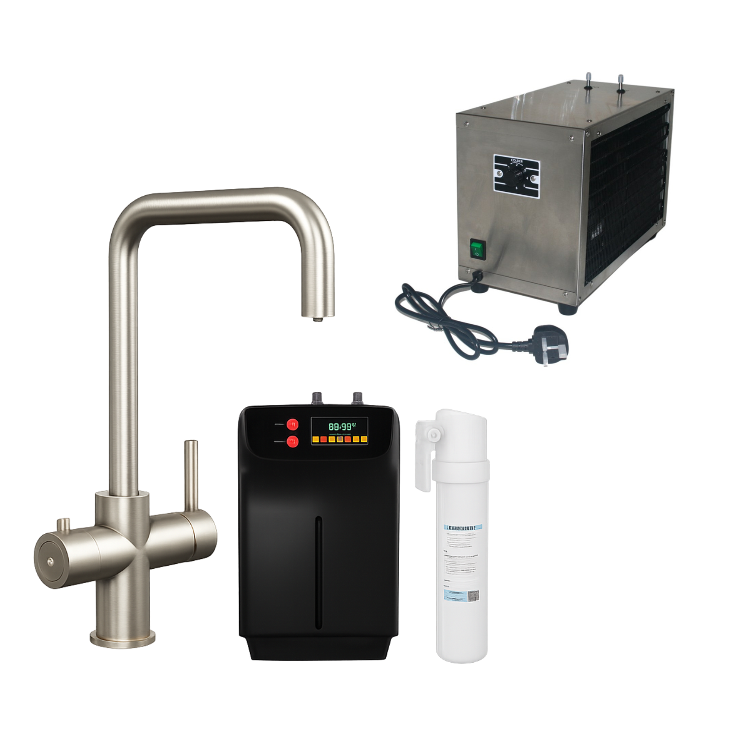 4 1 Instant Boiling Hot Water Dual lever kitchen Tap Boiler Filter & Water Chiller Tank