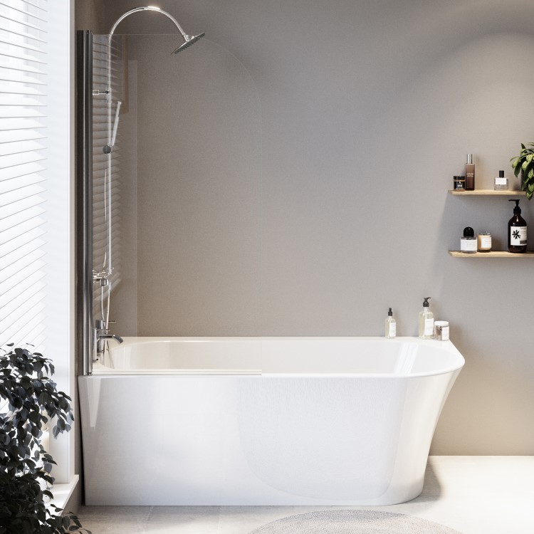 Freestanding Shower Bath Single Ended Left Hand Corner with Chrome Bath Screen 1700 x 750mm - Vigo