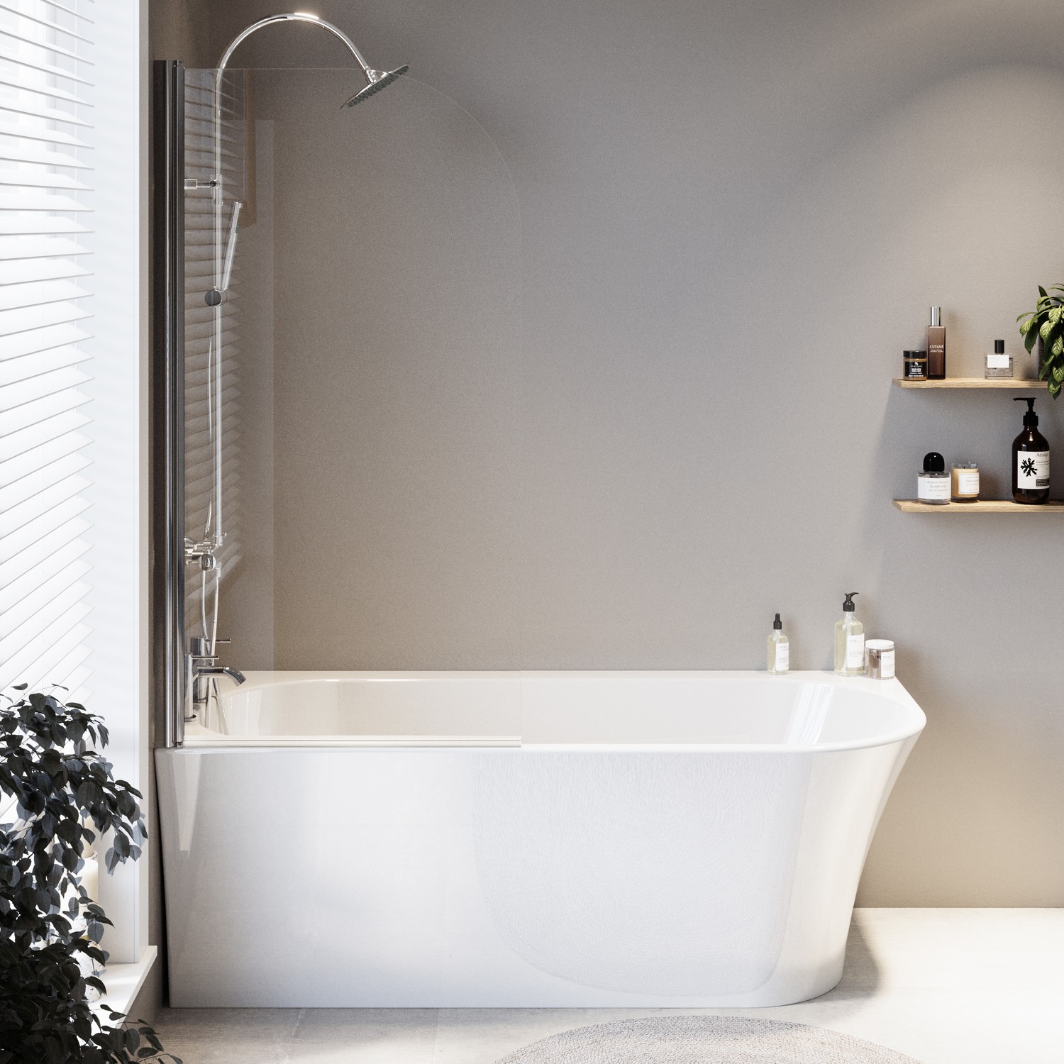 Freestanding Shower Bath Single Ended Left Hand Corner Chrome Bath Screen 1700 x 750mm