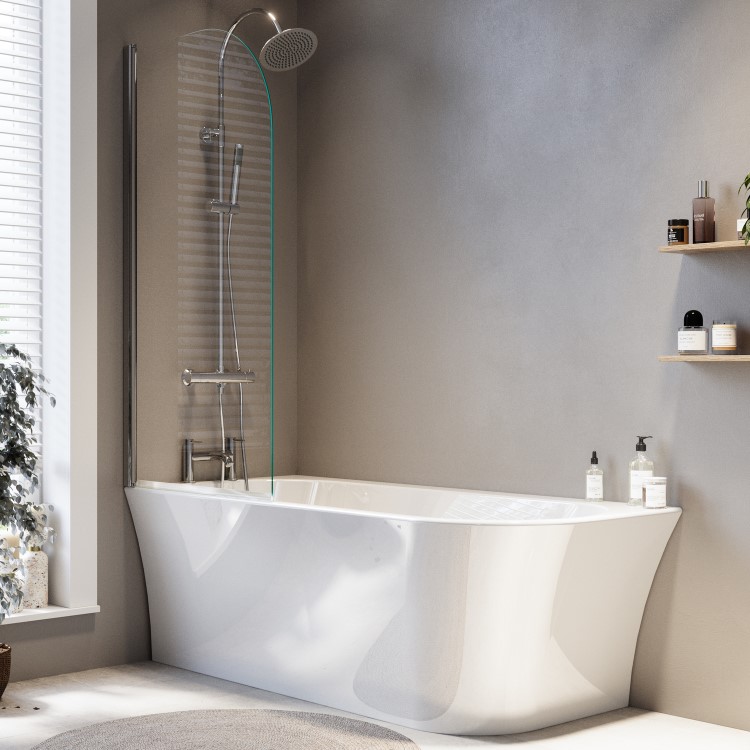 Freestanding Shower Bath Single Ended Left Hand Corner with Chrome Bath Screen 1700 x 750mm - Vigo