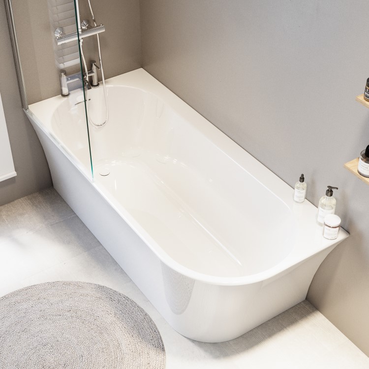 Freestanding Shower Bath Single Ended Left Hand Corner with Chrome Bath Screen 1700 x 750mm - Vigo