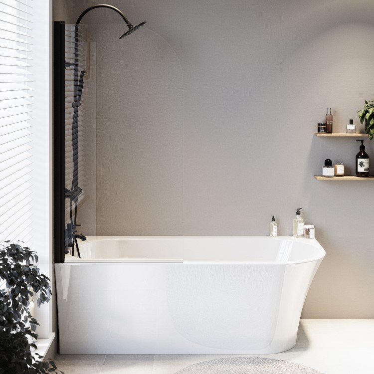 Freestanding Shower Bath Single Ended Left Hand Corner with Matt Black Bath Screen 1700 x 750mm - Vigo
