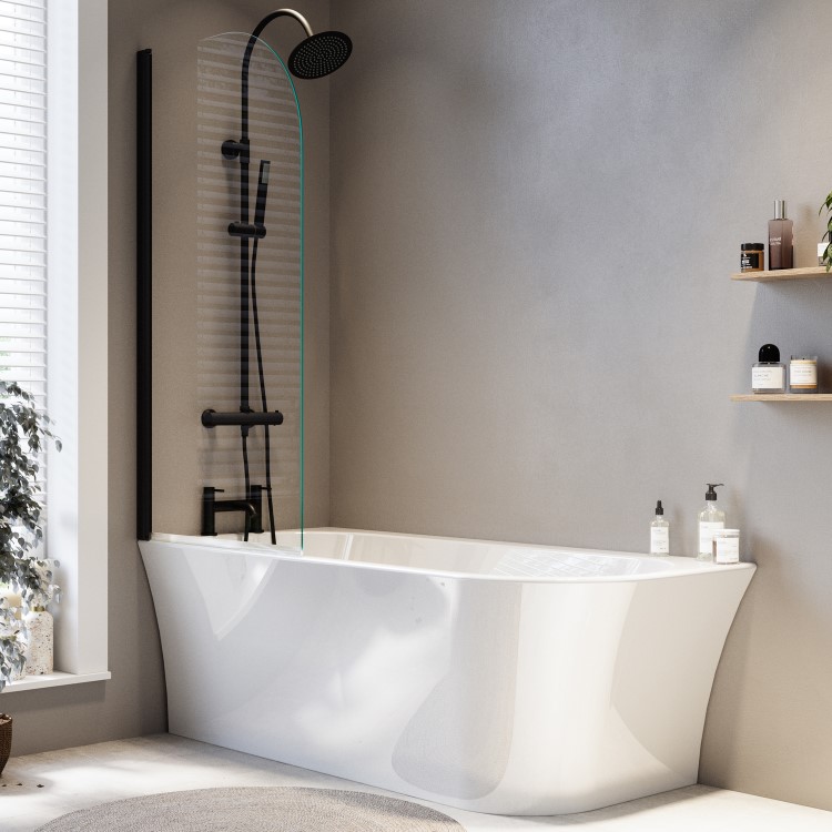 Freestanding Shower Bath Single Ended Left Hand Corner with Matt Black Bath Screen 1700 x 750mm - Vigo