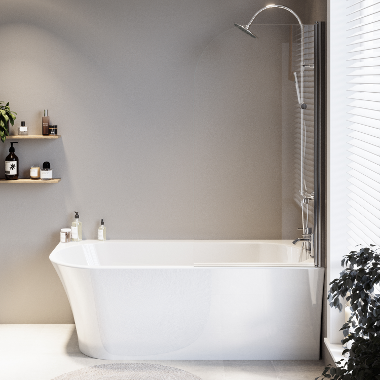Freestanding Shower Bath Single Ended Right Hand Corner with Chrome Bath Screen 1700 x 750mm - Vigo
