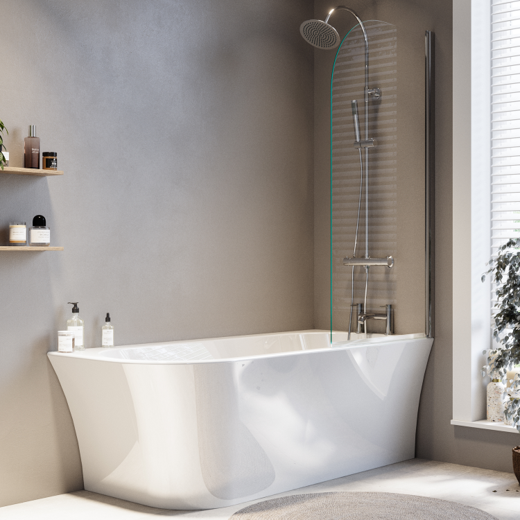 Freestanding Shower Bath Single Ended Right Hand Corner with Chrome Bath Screen 1700 x 750mm - Vigo