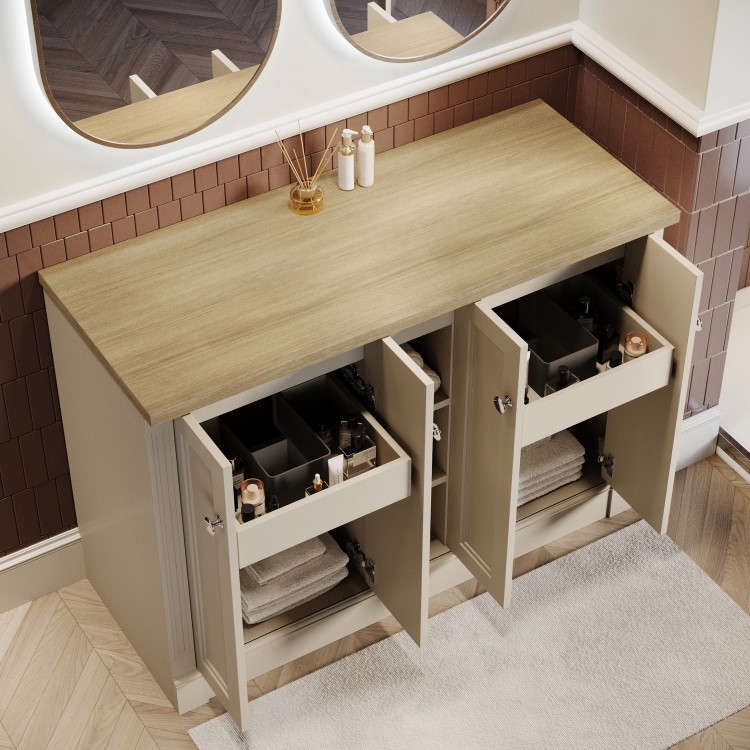 1200mm Beige Freestanding Double Vanity Unit with Wood Worktop - Windsor