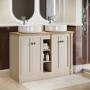 1200mm Beige Freestanding Double Countertop Vanity Unit with Basin and Wood Worktop - Windsor