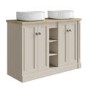 1200mm Beige Freestanding Double Countertop Vanity Unit with Basin and Wood Worktop - Windsor