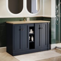 1200mm Blue Freestanding Double Vanity Unit with Wood Worktop - Windsor