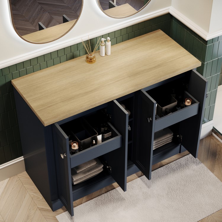 1200mm Blue Freestanding Double Vanity Unit with Wood Worktop - Windsor