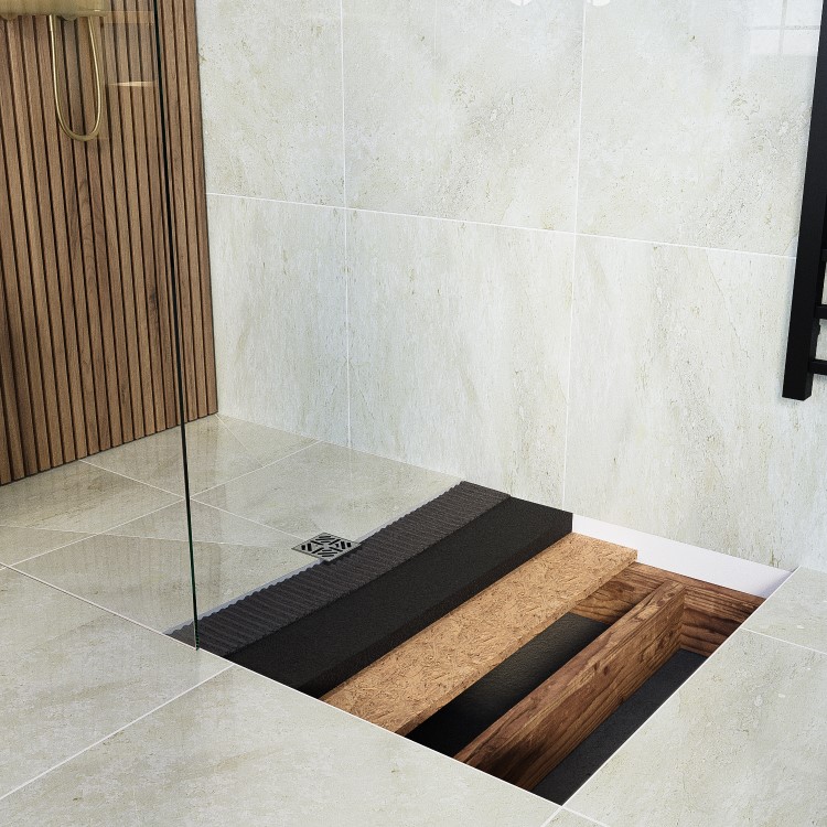 900x900mm Wet Room Tileable Shower Tray with Wet Room Install & Square Centre Waste Drainage Kit