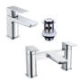 Chrome Bath and Basin Tap Set with Basin Waste- Zana