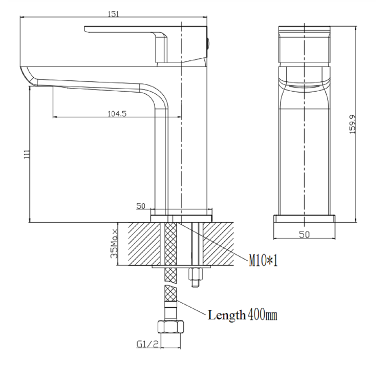 Chrome Bath and Basin Tap Set with Basin Waste- Zana