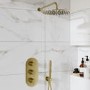 Brushed Brass 3 Outlet Wall Mounted Thermostatic Mixer Shower Set With Hand Shower and Waterfall Bath Filler Spout -Zana