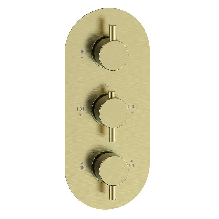 Brushed Brass 3 Outlet Wall Mounted Thermostatic Mixer Shower Set With Hand Shower and Waterfall Bath Filler Spout -Zana