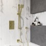 Brushed Brass 2 Outlet Thermostatic Bath Mixer Shower Set With Hand Shower and Bath Filler Spout - Zana