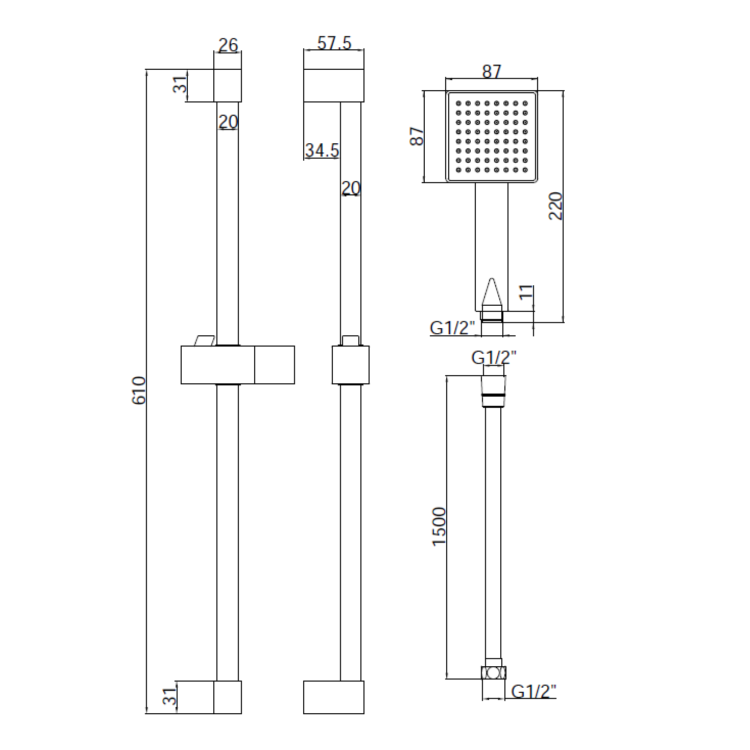 Brushed Brass 2 Outlet Thermostatic Bath Mixer Shower Set With Hand Shower and Bath Filler Spout - Zana
