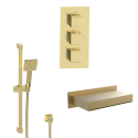 BUN/ZBBCV23H/99613 Brushed Brass 2 Outlet Wall Mounted Thermostatic Mixer Shower Set with Bath Filler Spout - Zana