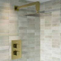 Brushed Brass 1 Outlet Wall Mounted Thermostatic Mixer Shower Set - Zana Brushed Brass 1 Outlet Wall Mounted Thermostatic Mixer Shower Set - Zana