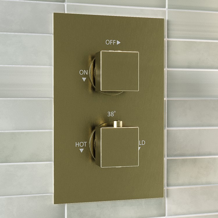 Brushed Brass 1 Outlet Wall Mounted Thermostatic Mixer Shower Set - Zana