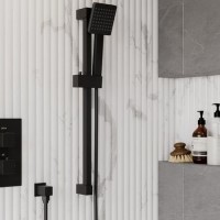 Black Square Adjustable Height Slide Rail Kit with Hand Shower - Zana Black Square Adjustable Height Slide Rail Kit with Hand Shower - Zana