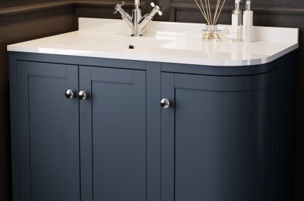 Blue Curved Corner Basin Vanity Unit