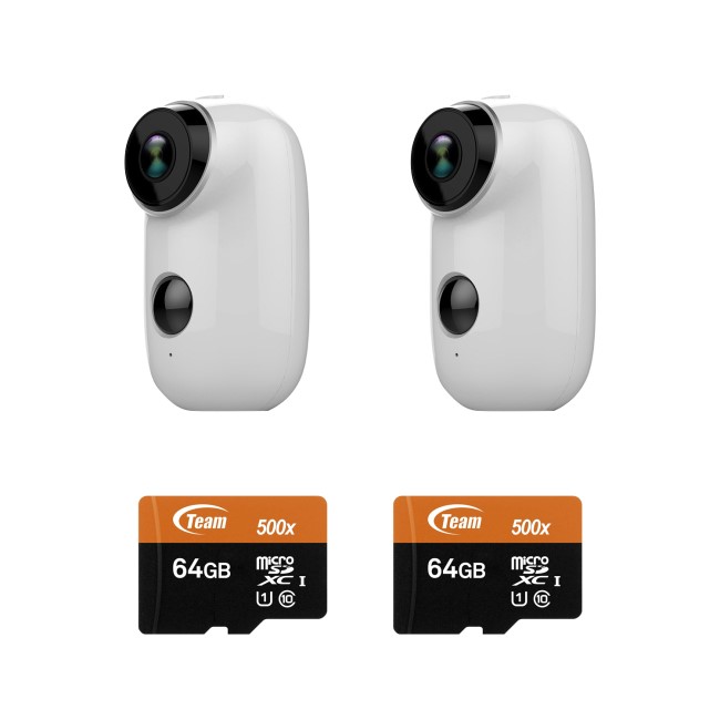 electriQ 1080p Full HD Wireless Battery Cameras with Mounts & 64GB SD Cards - 2 Pack