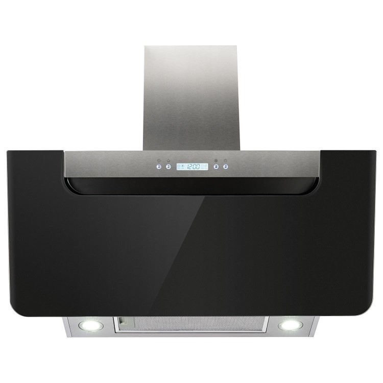 electriQ 90cm Angled Cooker Hood - Black and Steel