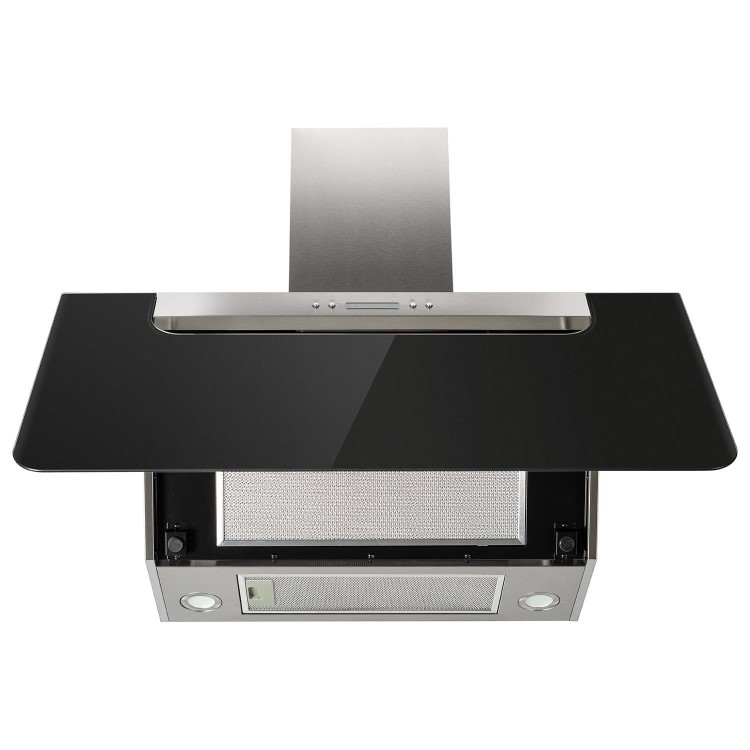 electriQ 90cm Angled Cooker Hood - Black and Steel