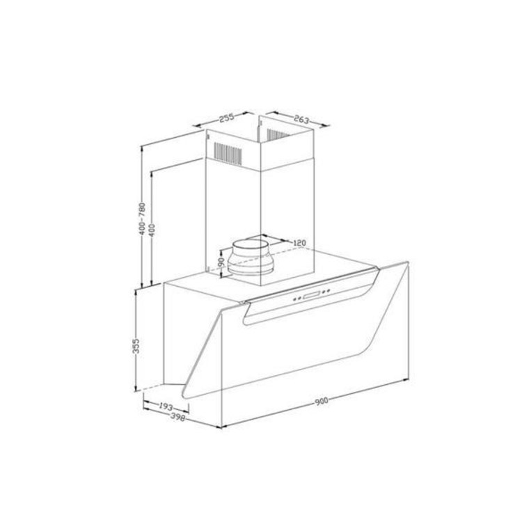 electriQ 90cm Angled Cooker Hood - Black and Steel