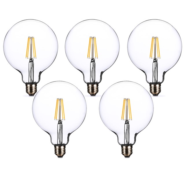 electriQ Smart Filament Bulb Large Round E27 Clear 5w - 5 Pack