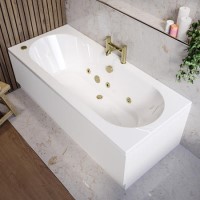 Double Ended Whirlpool Spa Bath with 6 Brushed Brass Whirlpool Jets 1700 x 750mm - Burford