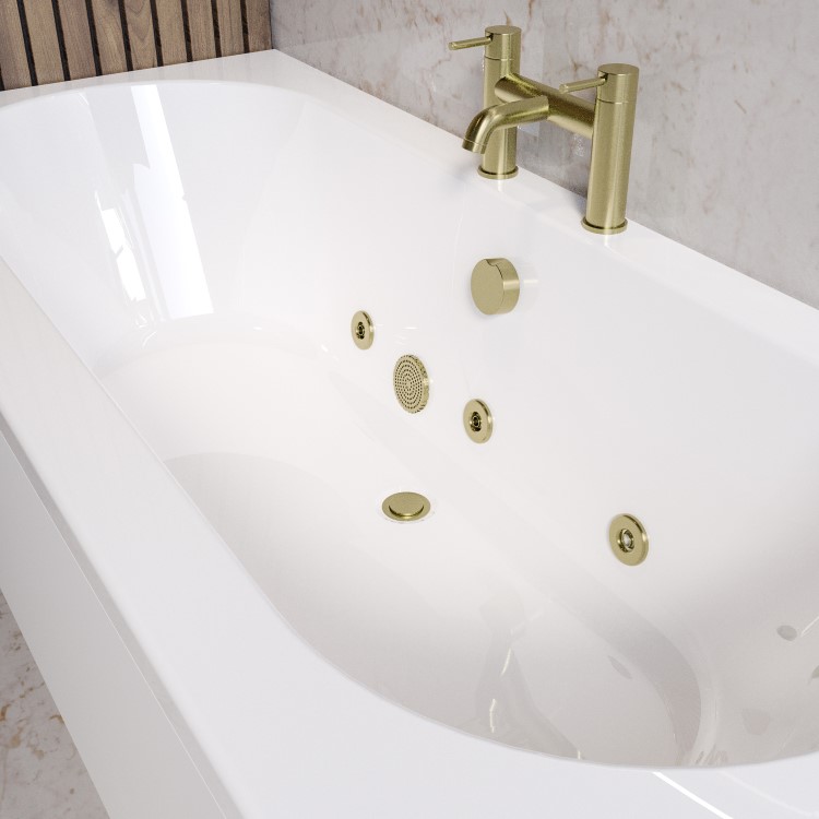 Double Ended Whirlpool Spa Bath with 6 Brushed Brass Whirlpool Jets 1700 x 750mm - Burford