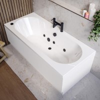 Double Ended Whirlpool Spa Bath with 6 Matt Black Whirlpool Jets 1700 x 750mm - Burford