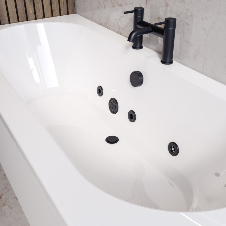 Double Ended Whirlpool Spa Bath with 6 Matt Black Whirlpool Jets 1700 x 750mm - Burford