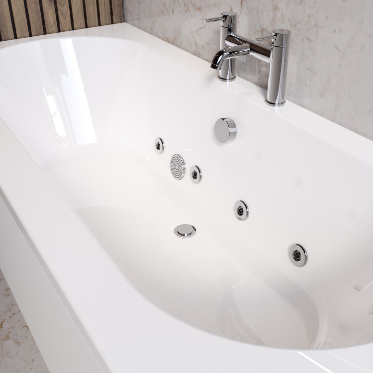 Double Ended Whirlpool Spa Bath with 8 Chrome Whirlpool Jets 1700 x 750mm - Burford