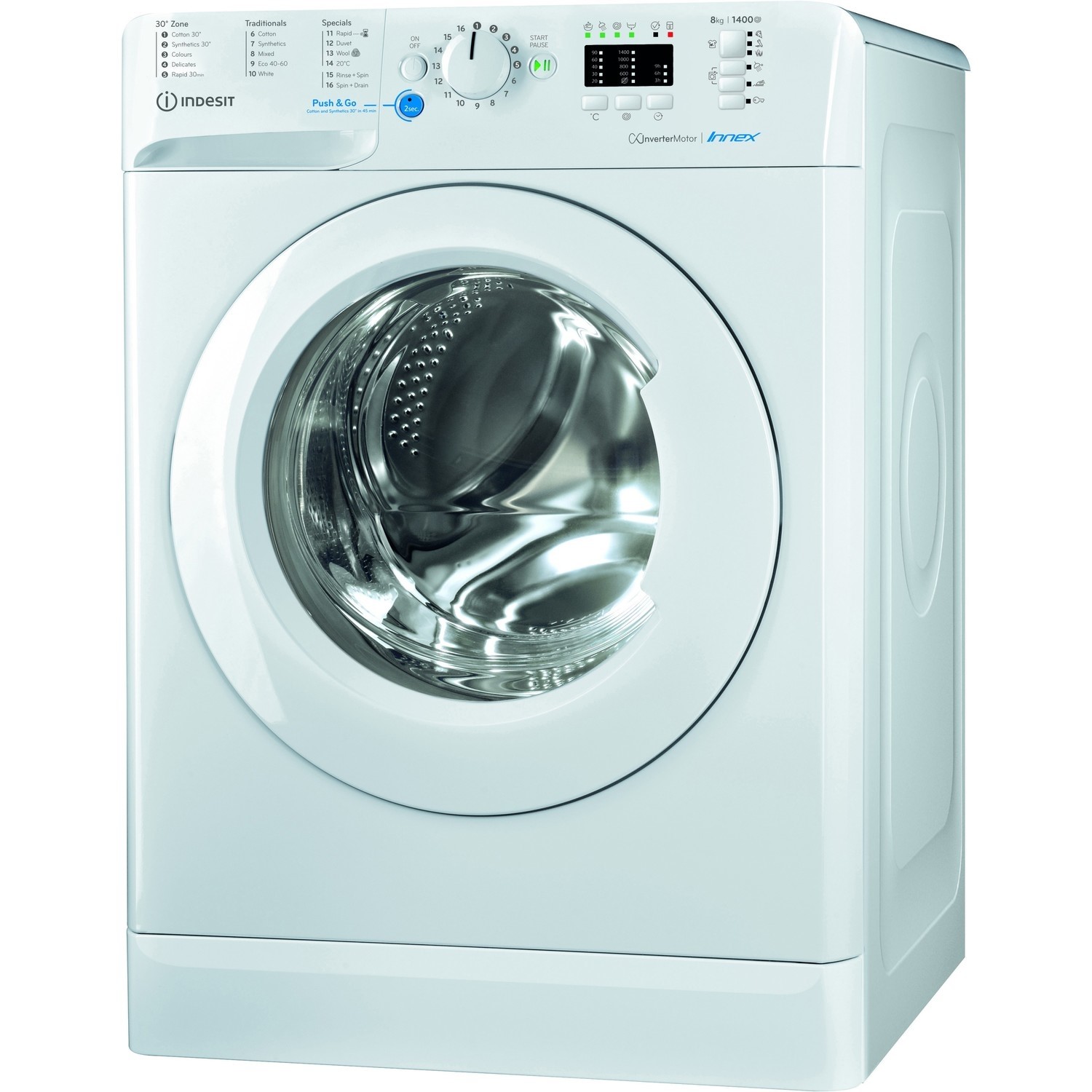 Indesit Push And Go 8kg 1400rpm Freestanding Washing Machine - White