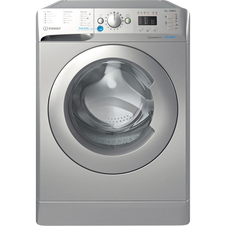 Indesit Push&Go 8kg 1400rpm Washing Machine - Silver